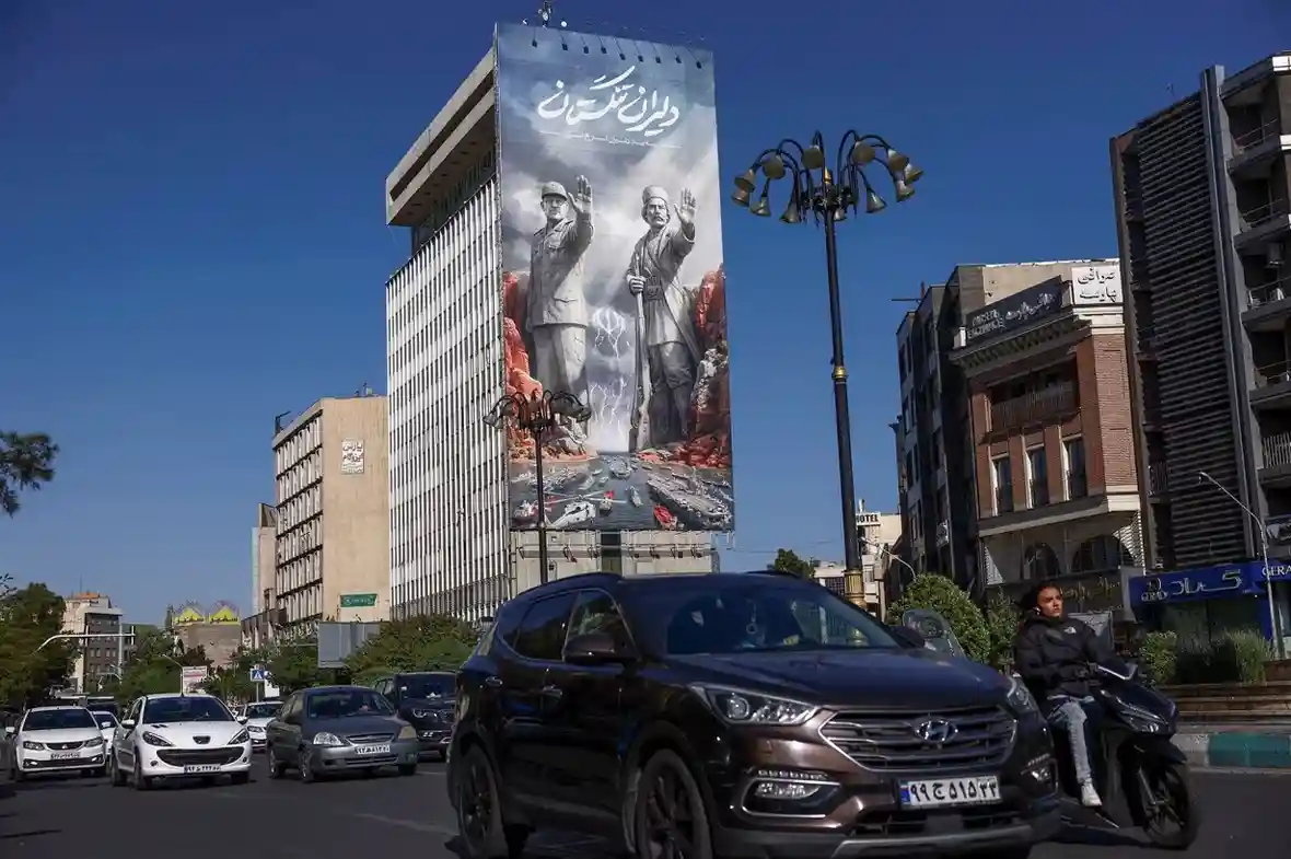A billboard about the Strait of Hormuz on the side of building, in Tehran, Iran, on Wednesday.