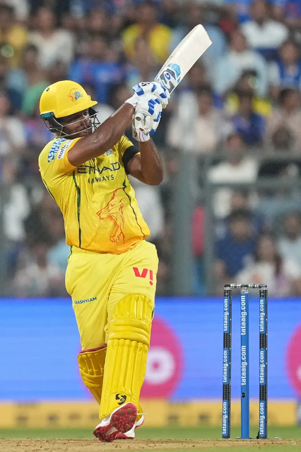 Sanju Samson swings for the hills
