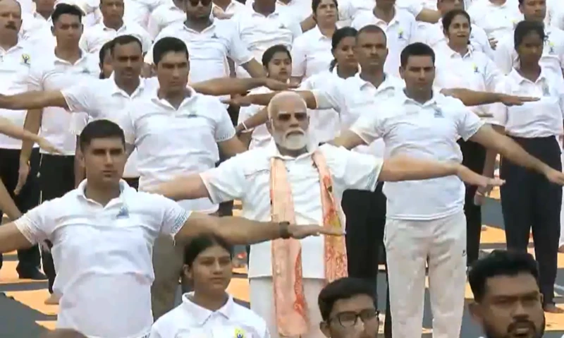 Prime Minister Narendra Modi performing yoga in Kolkata.