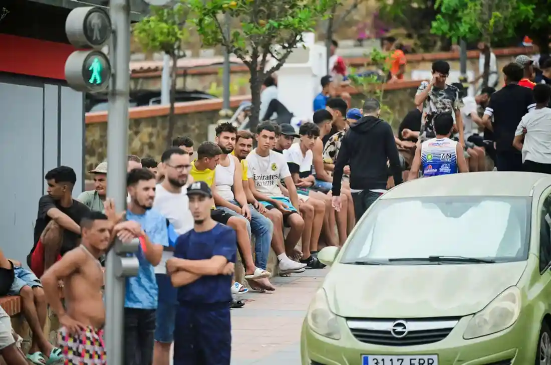 Crowds in downtown Ceuta on Friday after making the crossing