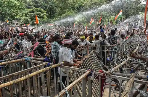 Police used water cannons to disperse protesters in Ranchi