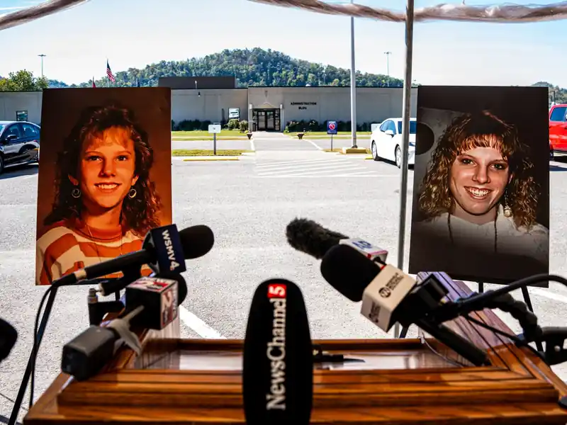 Photos of Colleen Slemmer, killed by Christa Pike and two others in 1995, are displayed in a media area outside of Riverbend Maximum Security Institution.