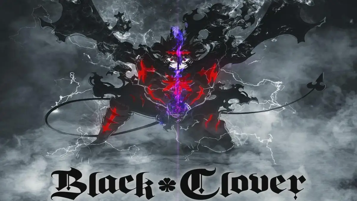 Black Clover promotional artwork featuring Asta in his dark form surrounded by black magic and lightning