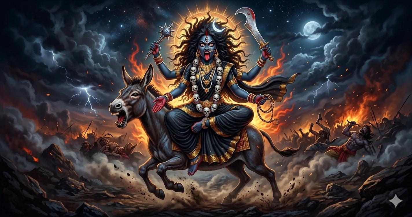 On the seventh day of Navratri, the powerful form of Goddess Maa Kalaratri is worshipped.