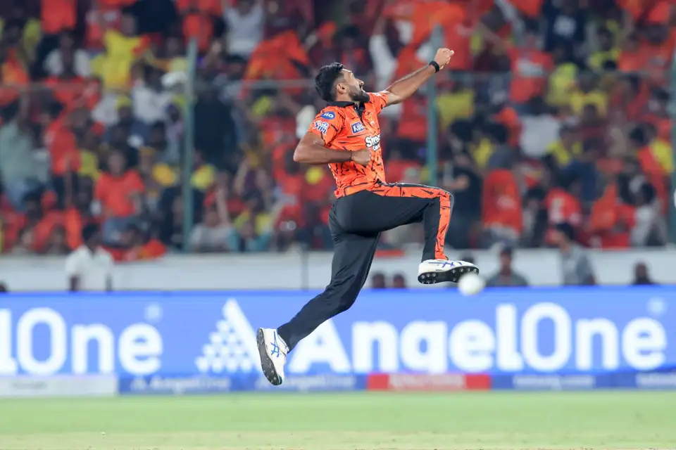 Ishan Malinga takes flight after playing the first ball.
