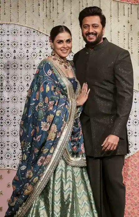Riteish Deshmukh and his wife, Genelia D'Souza, attended the Ganesh Puja celebration.