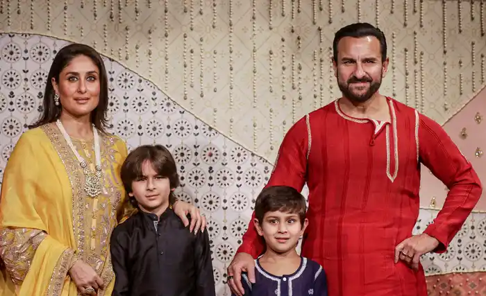 Saif Ali Khan and Kareena Kapoor, along with their two children, attended the Ganesh Puja celebration.