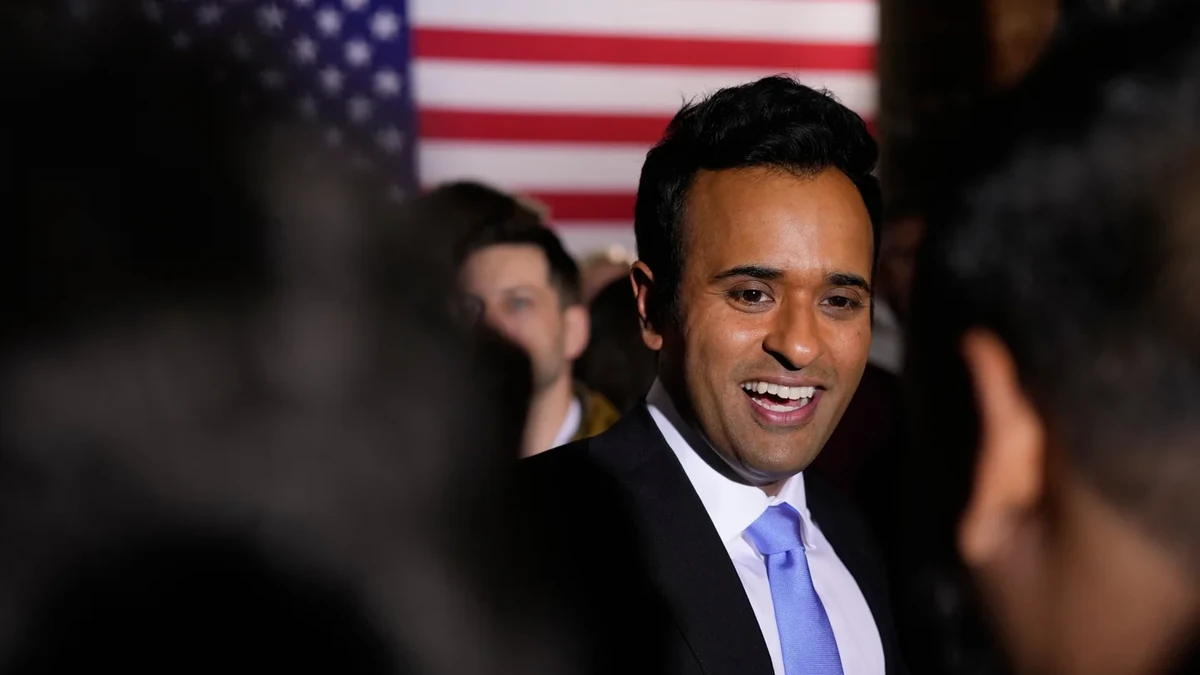 Republican Ohio gubernatorial candidate Vivek Ramaswamy greets supporters after speaking at a watch party at the Spruce St. Sporting sports bar after winning the party's nomination in Columbus, Ohio,