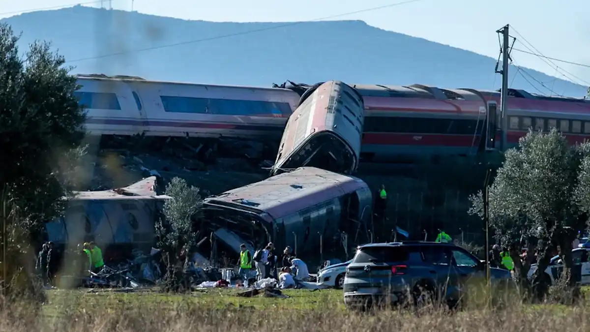 Emergency responders attend the scene of a collision between two trains near Urda in Spain's Toledo province.