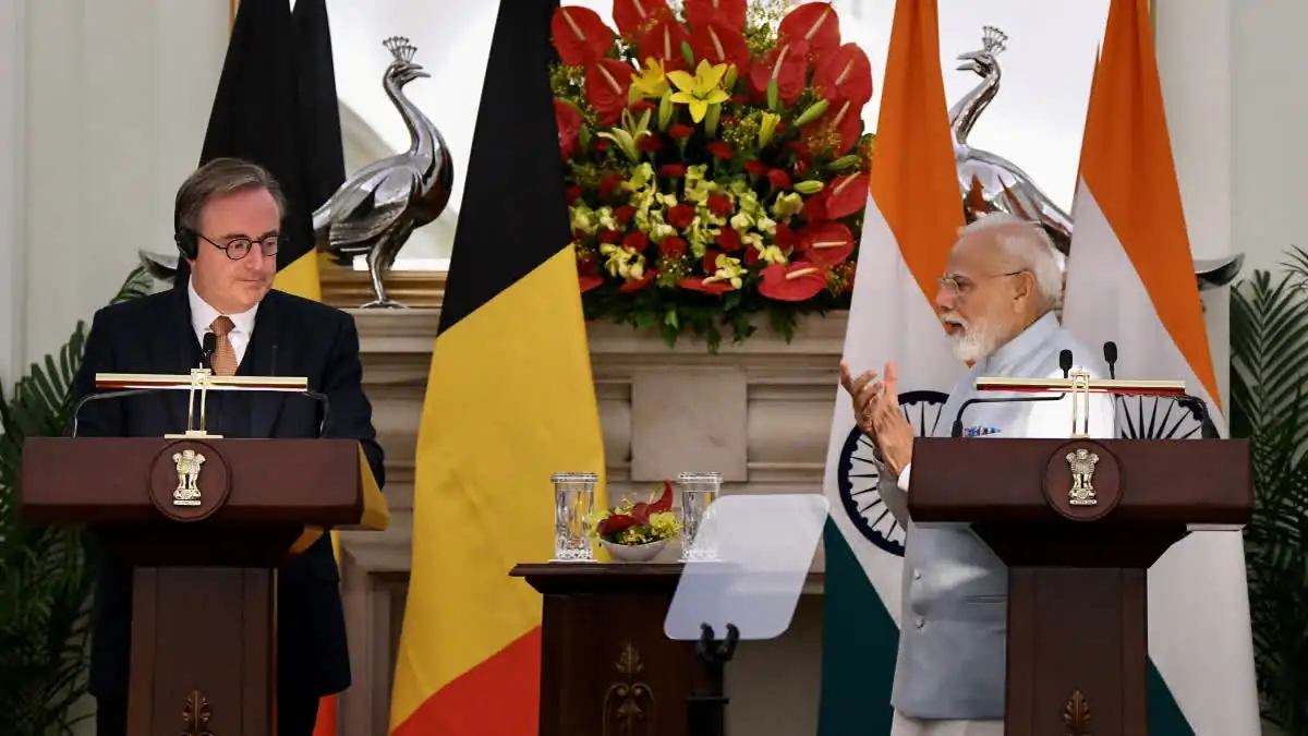 Prime Minister Narendra Modi with Belgium Prime Minister Bart De Wever during the joint press meet at Hyderabad House, in New Delhi on September 3, 2026.