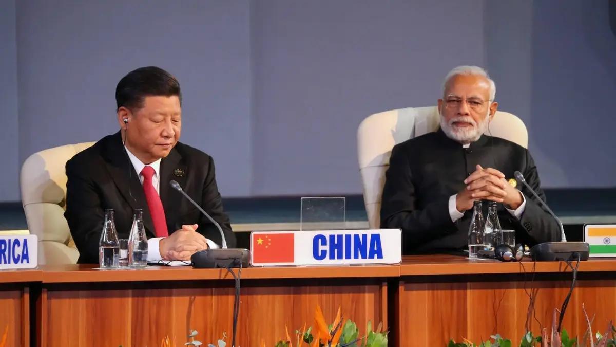 Indian Prime Minister Narendra Modi and Chinese President Xi Jinping attend the BRICS summit meeting in Johannesburg in 2018.