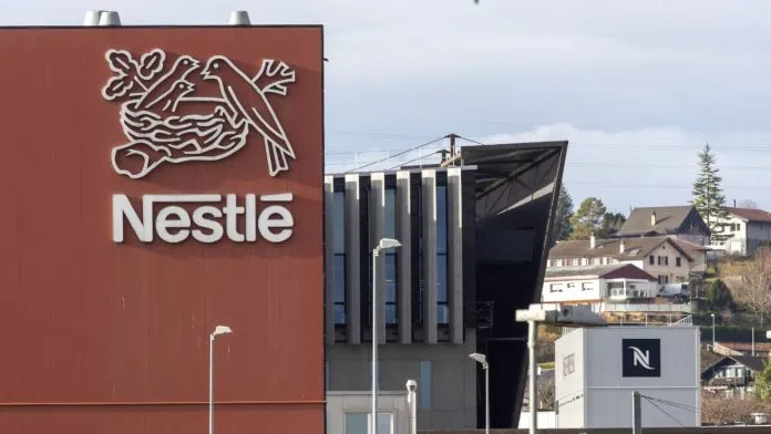 File photo of Nestle logo on a building in Orbe, Switzerland, on 9 February 2024