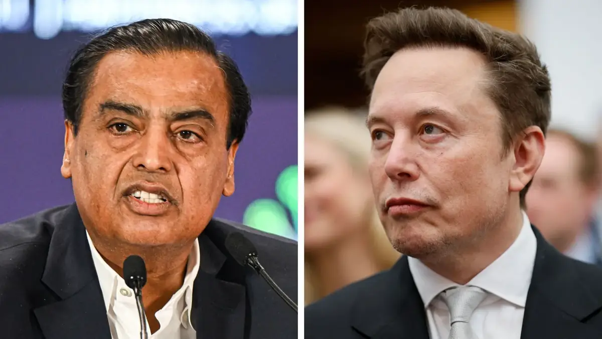 Elon Musk (right) has accused the Ambanis of blocking Starlink's entry into India